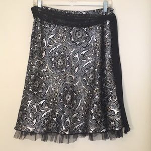 Vintage Like Fun W Wrapper Floral Print Satin Skirt w/Sheer Belt-Medium-
